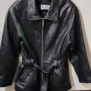 Womens Valerie Stevens Genuine Black Lamb Leather Coat Size M